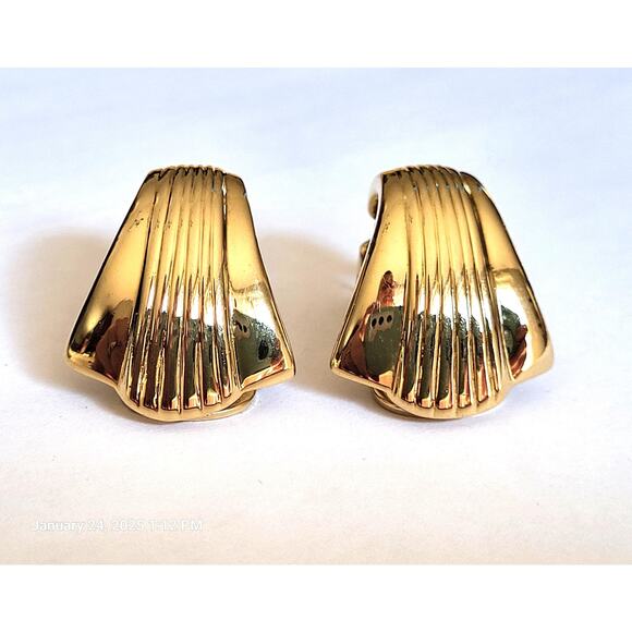 Vintage Signed Kenneth J Lane Art Deco Gold Earrings Clip On Gift for Her KJL - Picture 1 of 6